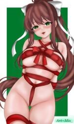 bondage doki_doki_literature_club mis18art monika_(doki_doki_literature_club) ribbon tied_up