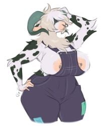 1female 1girl 1girls 2d 2d_(artwork) anthro anthro_only anthropomorphic big_breasts breast_focus breasts breasts_bigger_than_head breasts_focus cow_ears cow_furry cow_girl cow_horns female female_focus female_only furry horns huge_breasts large_areolae large_breasts nipple_piercing original_character overalls overalls_only snailerpark