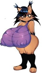 1girl anthro areola big_ass black_paws breasts_bigger_than_head brown_fur cat cat_ears cat_face cat_girl female female_focus female_only fur furry gigantic_breasts hips huge huge_areola huge_breasts kitty_girl nicole_the_cat nintendo nsfwjiggle purple_shirt sega simple_background solo_anthro solo_female sonic_(series) sonic_the_hedgehog_(archie) sonic_the_hedgehog_(series) spaghetti_strap twitter_handle twitter_link white_background