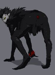 1boy anal_prolapse anus apple ass bebebebebe black_body death_note demon male male_only monster penis prolapse prolapsed_anus ryuk shinigami solo sweat tototoilet yellow_eyes