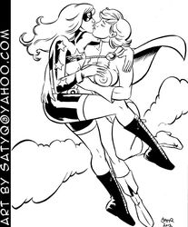 2012 2girls courtney_whitmore dc dc_comics female female_only inked jsa justice_society_of_america karen_starr monochrome multiple_girls power_girl satyq stargirl superman_(series) yuri