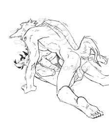 anal anal_penetration anthro anthro_on_anthro anthro_penetrated anthro_penetrating anthro_penetrating_anthro antlers backsack balls beastars blush bodily_fluids canid canine canis claws deer dominant feet from_front_position genitals horn humanoid_feet humanoid_genitalia interspecies larger_dom legoshi_(beastars) louis_(beastars) male male/male male_penetrated male_penetrating male_penetrating_male mammal mating_press monochrome penetration penile penile_penetration penis penis_in_ass plantigrade predator/prey predator_penetrating_prey raised_tail sex size_difference spicedpopsicle sweat tail wolf