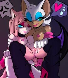 2girls anthro anus bat breasts einnharder fan_character female_only heart hedgehog licking licking_lips multiple_girls nipples one_eye_closed partially_clothed pussy rouge_the_bat sonic_(series) speech_bubble sweat sweethellgirl tongue tongue_out wings yuri