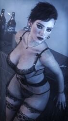 3d artist_name artist_request aurore_cassel child_bearing_hips cleavage cleavage_cutout cyberpunk_(series) cyberpunk_2077 cyberpunk_2077:_phantom_liberty earrings freckles freckles_on_breasts freckles_on_face freckles_on_shoulders hourglass_figure hourglass_figured_female large_breasts lingerie lingerie_bra lingerie_only lingerie_panties lipstick mascara red_hair redhead short_hair stockings tomboy tomboyish video_game_character wide_hips