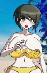 ahoge alternate_version_available beach big_breasts danganronpa danganronpa_s:_ultimate_summer_camp danganronpa_ultra_despair_girls green_eyes green_hair huge_breasts naegi_komaru nipples nipples_visible_through_clothing self_upload sprite sprite_art sprite_edit swimsuit swimwear textless textless_version thick_thighs tight_clothing wide_hips