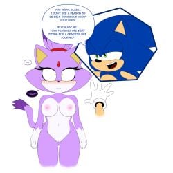 1:1 anthro areola black_nose blaze_the_cat blue_body blue_fur blush blush_lines breasts butt butt_from_the_front clothing dialogue dipstick_tail domestic_cat duo duskxvi english_text eulipotyphlan eyelashes felid feline felis female forehead_gem front_view fur gem genitals gloves gloves_(marking) green_eyes handwear hedgehog hi_res male mammal markings navel nipples nude open_mouth open_smile pink_areola pink_nipples purple_body purple_fur sega simple_background smile sonic_the_hedgehog sonic_the_hedgehog_(series) speech_bubble tail tail_markings tan_body tan_fur text thick_thighs vulva white_background white_body white_clothing white_fur white_gloves white_handwear wide_eyed wide_hips yellow_eyes