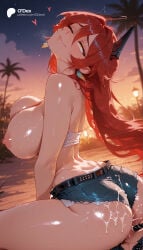 1boy 1girl 1girls absurd_res absurdres ai_generated ass bare_shoulders belt big_ass big_breasts bikini blurred_background blurry_background blush bouncing_breasts breasts cartoon cartoony cum cum_on_ass denim denim_shorts depth_of_field earrings female female_focus girl_on_top goddess_of_victory:_nikke hair_between_eyes heart hetero hi_res high_quality high_resolution highleg highleg_panties highres horns jewelry large_ass large_breasts long_hair micro_shorts nikke nipples odexai one_eye_closed outdoors palm_tree panties penis red_hair red_hood_(nikke) reverse_cowgirl_position sex sex_from_behind short_shorts shorts sitting sitting_on_face sky small_waist smile solo_focus straddling straight sunset sweat swimsuit thick_thighs thighs thin_waist thong tree underwear white_panties wide_hips yellow_eyes