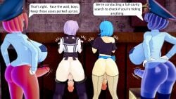 2boys 2futas 2girls 3d against_wall ass back_view backsack big_ass big_breasts big_penis black_eyes blue_hair bottomless bottomless_female bottomless_male choker femboy fishnet_legwear fishnet_stockings fishnets futa_on_femboy futa_on_male futanari glasses gun hiderlink20 imminent_sex koikatsu mole mole_on_ass police police_officer police_uniform policewoman purple_eyes slime slime_girl slime_monster white_hair