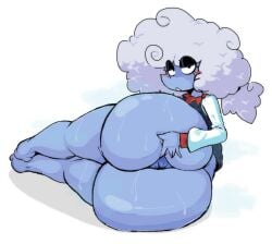 anthro anus blue_body blue_skin blush bodily_fluids bottomless butt clothed clothing darkner deltarune elnina_(deltarune) female hyperaround shirt shirt_only solo spread_anus spreading sweat sweaty_butt topwear topwear_only undertale_(series)