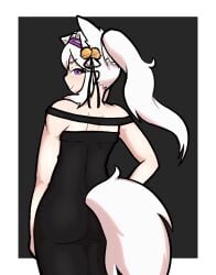 animal_ears back back_view black_dress butt butt_focus defined_back diddlesdoodles filian filian_(vtuber) fluffy_tail hand_on_hip kemonomimi light_skin purple_eyes skin_tight_dress tail vtuber vtuberfanart white_girl white_hair