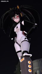 black_hair cat_ears dominant_female fishnet_legwear fishnet_stockings gesugao glasses goth goth_girl handlebars malicious_smile petite_female red_eyes robot robot_girl small_breasts taped_nipples team_fortress_2 teleporter_twins_(team_fortress_2) twintails twintails_(hairstyle) valve womb_tattoo