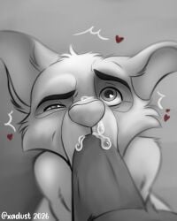 4:5 anthro bodily_fluids canid canine close-up cum cum_in_mouth cum_inside cum_on_face duo fellatio female first_person_view genital_fluids hi_res male male/female male/male mammal oral penile sex solo xadust xadust_artist