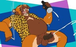 2026 abstract_background anthro balls belly bodily_fluids bottomless clothed clothing countershade_legs countershading cum ejaculation facial_piercing fangs felid flesh_tunnel foreskin genital_fluids genitals hi_res humanoid_genitalia humanoid_penis looking_pleasured male mammal marijuana_blunt nose_piercing nose_ring open_clothing open_shirt open_topwear overweight overweight_anthro overweight_male pattern_clothing pattern_shirt pattern_topwear penetrable_sex_toy penis piercing prehistoric_species ravi_(bearcvlt) reverse_countershading ring_piercing saber-toothed_tiger sex_toy shirt sitting smoking solo teeth topwear werewhisky