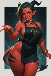 1girls ai_generated demon female green_eyes green_hair humanoid original_character pointy_ears red_skin sable_(scorpianpp) scorpianpp self_upload stable_diffusion