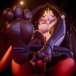 1:1 3d_(artwork) absurd_res alcohol b3ntfield beverage crown digital_media_(artwork) dominant dominant_female duo feet female first_person_view foot_fetish foot_focus foot_play footjob genitals goetia headgear hellaverse helluva_boss hi_res imp looking_at_viewer lying male male/female moxxie_(helluva_boss) on_back penis sex stella_(helluva_boss) stirrup_legwear wine