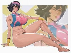 big_boobs big_breasts bubble_gum clothing crullet feet hairy_armpits hairy_pussy jubilee jubilee_(marvel_rivals) legs looking_at_viewer marvel marvel_comics marvel_rivals massive_breasts natural_breasts no_panties simple_background
