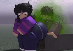ass big_ass black_hair butt evil_smile fart fart_fetish fat_ass red_eyes roblox sarah_henderson_(needlemouse)