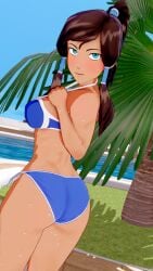 ass bikini blue_eyes koikatsu korra looking_at_viewer looking_over_shoulder perfect_idiot ponytail tan_skin the_legend_of_korra