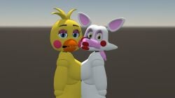 2girls anthro breast_press breast_to_breast five_nights_at_freddy's five_nights_at_freddy's_2 mangle_(fnaf) prisma3d toy_chica_(fnaf) yuri