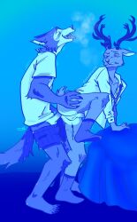 anal anal_penetration anthro antlers balls beastars blush butt butt_grab canid canine canis clothed clothing deer duo footwear fur genitals hand_on_butt hands_on_bed hi_res horn legoshi_(beastars) looking_back looking_pleasured louis_(beastars) male male/male mammal one_leg_up partially_clothed penetration penile penile_penetration penis raised_leg shirt socks spicedpopsicle tail tongue tongue_out topwear unbuttoned_shirt underwear underwear_down wolf
