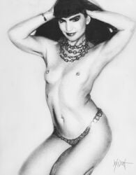1girls 2016 actress bangs black_hair breasts celebrity female nipples panties real_person solo tagme_(character) topless traditional_media_(artwork) woodywelch