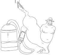 1boy 2025 2d animal_genitalia arms_behind_back balls big_penis centaur chubby colt_bronco dad_bod denki404 digital_media_(artwork) disney forced gay horsecock male male_only milking_machine monochrome moobs nipples onward_(2020) penis pixar puffy_nipples solo tears yaoi