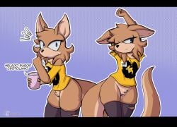 7 anthro big_tail breasts casual female high_thighs ice_cream kangaroo looking_away loose_clothes loose_shirt luckerabbit6 luckerabbit9 mammal mammal_humanoid mrlucke no_genitals no_pants sonic_(series) sonic_oc sonic_the_hedgehog_(series) squished_thigh stretching super-jueves super_jueves superjueves tagme tail thighs_the_kangaroo thights torn_thighhighs yellow_shirt