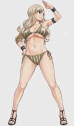 arm_warmers bikini blonde_hair blue_eyes bracelet edens_zero edited full_body large_breasts long_hair looking_at_another mashima_hiro navel official_art rebecca_bluegarden side-tie_bikini string_bikini upscaled wavy_hair