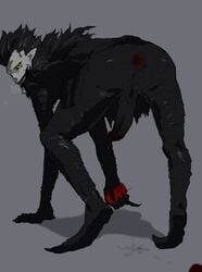 1boy anal_prolapse anus apple ass bebebebebe black_body death_note demon erection male male_only monster penis precum precum_drip precum_string prolapse prolapsed_anus ryuk shinigami solo sweat sweaty_ass tototoilet yellow_eyes