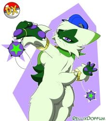absurd_res anthro bracelet breasts butt cheek_tuft claws clothing duskxvi ear_piercing eyelashes facial_markings facial_tuft felid feline female floragato freckled_butt freckled_face freckled_shoulders freckles fur generation_9_pokemon genitals green_body green_fur hat hat_only head_markings head_tuft headgear headgear_only headwear headwear_only hi_res jewelry looking_at_viewer looking_back looking_back_at_viewer mammal markings mostly_nude nintendo nude one_eye_closed pawpads piercing pokemon pokemon_(species) pupils purple_background purple_eyes purple_nose shiny_pokemon simple_background slit_pupils smile solo thick_thighs tuft vulva whiskers white_background white_claws wide_hips wink winking_at_viewer yo-yo