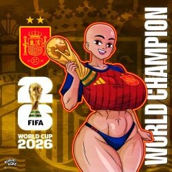 1girls 2020s 2026 2d alvarikokearte bald bald_female big_breasts breasts female female_only fifa png solo tagme trophy world_cup