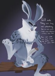 anthro anus balls boner bunnymund erection fur genitals hi_res lagomorph leporid long_ears looking_at_viewer male male_only mammal nude penis rabbit rise_of_the_guardians scut_tail short_tail solo text tush vein veiny_penis