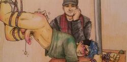 2boys ass blue_hair blush clothed clothing erection forced gay hard_on male male_only markiplier rape slave tied_up youtube