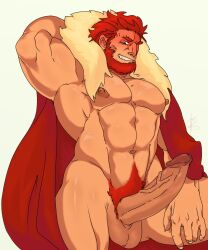 arm_up balls bara beard big_balls big_penis boner devince erection facial_hair fate/zero fate_(series) gay iskandar_(fate) male male_only muscles muscular nude penis red_hair rider solo solo_male