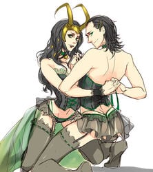 1boy 1girls crossdressing female horned_headwear human human_only lady_loki light-skinned_female light-skinned_male light_skin loki_(marvel) male marvel matching_outfit selfcest tagme thor_(series)