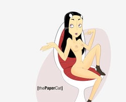 black_hair hairclip legion_of_superheroes nipples nude phantom_girl purple_eyes pussy sitting small_breasts socks thepapercat