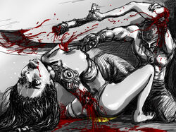 amputation arm ass ayaswan bleeding blood blood_puddle blood_spurt blood_stain bloody_sword breasts clothes color defeated dismemberment eyes female gore guro hair hong_yun-seong human injury leg male mouth open_eyes open_mouth peeing peeing_self red_blood selective_color severed_arm severed_leg small_breasts soul_calibur sword talim tear tongue tongue_out urinating urinating_female urination urine urine_pool violence weapon wound