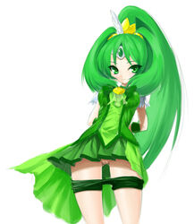 bike_shorts blush bow breasts clothing cure_march dress female gameprin green_eyes green_hair long_hair magical_girl midorikawa_nao ponytail precure pretty_cure pussy rough shorts shorts_pull shorts_under_skirt skirt small_breasts smile smile_precure solo tiara tied_hair tri_tails wrist_cuffs