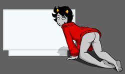 1boy accurate_art_style ass black_hair clothing grey_background grey_skin homestuck horns kankri_vantas looking_at_viewer ms_paint_adventures short_hair solo sweater troll white_eyes