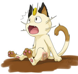 ? ana anal anal_insertion anal_penetration anal_vore brown_eyes brown_skin cat_ears cat_tail coin digital_media_(artwork) diglett ebikyun feral feral_only meowth multicolored_fur paws pokémon_(species) pokemon tail vore white_fur