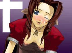 aerith_gainsborough blue_eyes breasts cum facial female female_only final_fantasy final_fantasy_vii human smooth_skin solo teitetsu_kishidan wink