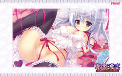 breasts cum dress escu:de hanayome_to_maou kuzuryuu_tooko nipples nopan shiromochi_sakura skirt_lift thighhighs wallpaper