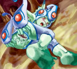 1girls artist_request ass blush digimon digimon_frontier female female_only furry looking_back pussy pussy_juice ranamon red_eyes solo spread_pussy uncensored wet_pussy