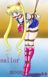 amiba00 ball_gag ballet_boots bishoujo_senshi_sailor_moon blonde_hair blue_eyes bondage boots female high_heel_boots high_heels rope sailor_moon straight_hair tied_hair tied_up twintails usagi_tsukino