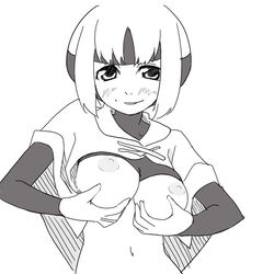 artist_request blush breasts female female_only gardenia_(pokemon) gym_leader human monochrome nipples pokemon pokemon_dppt short_hair smile solo straight_hair