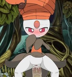 animated blush bottomless female furry male meloetta orange_hair outdoors penis pirouette_form pokemon pov pussy pussy_juice red_eyes sex stomach_bulge straight theboogie trees uncensored vaginal_penetration