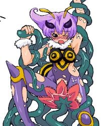 antenna antennae artist_request bee_girl black_eyes blush breasts capcom clothing darkstalkers insect_girl lowres monster_girl pantyhose purple_hair q-bee rape short_hair small_breasts tentacle tentacle_rape torn_clothes wet