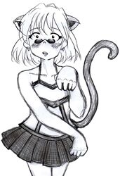 animal_ears blush cat_ears highres male malestar monochrome original sunglasses tail