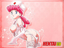 ass breasts female female_only gambler_club human large_breasts lingerie medium_breasts nintendo nurse nurse_joy panties pokemon pokemon_(anime) solo stockings straight_hair thighhighs undressing white_panties