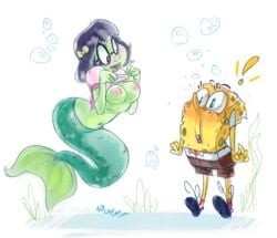 breasts flashing laurlaur mermaid nickelodeon nipples princess_mindy shirt_lift smooth_skin spongebob_squarepants spongebob_squarepants_(character)